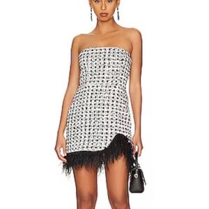 Amanda Uprichard Jazz Tweed rhinestone Mini Dress with Feather Trim